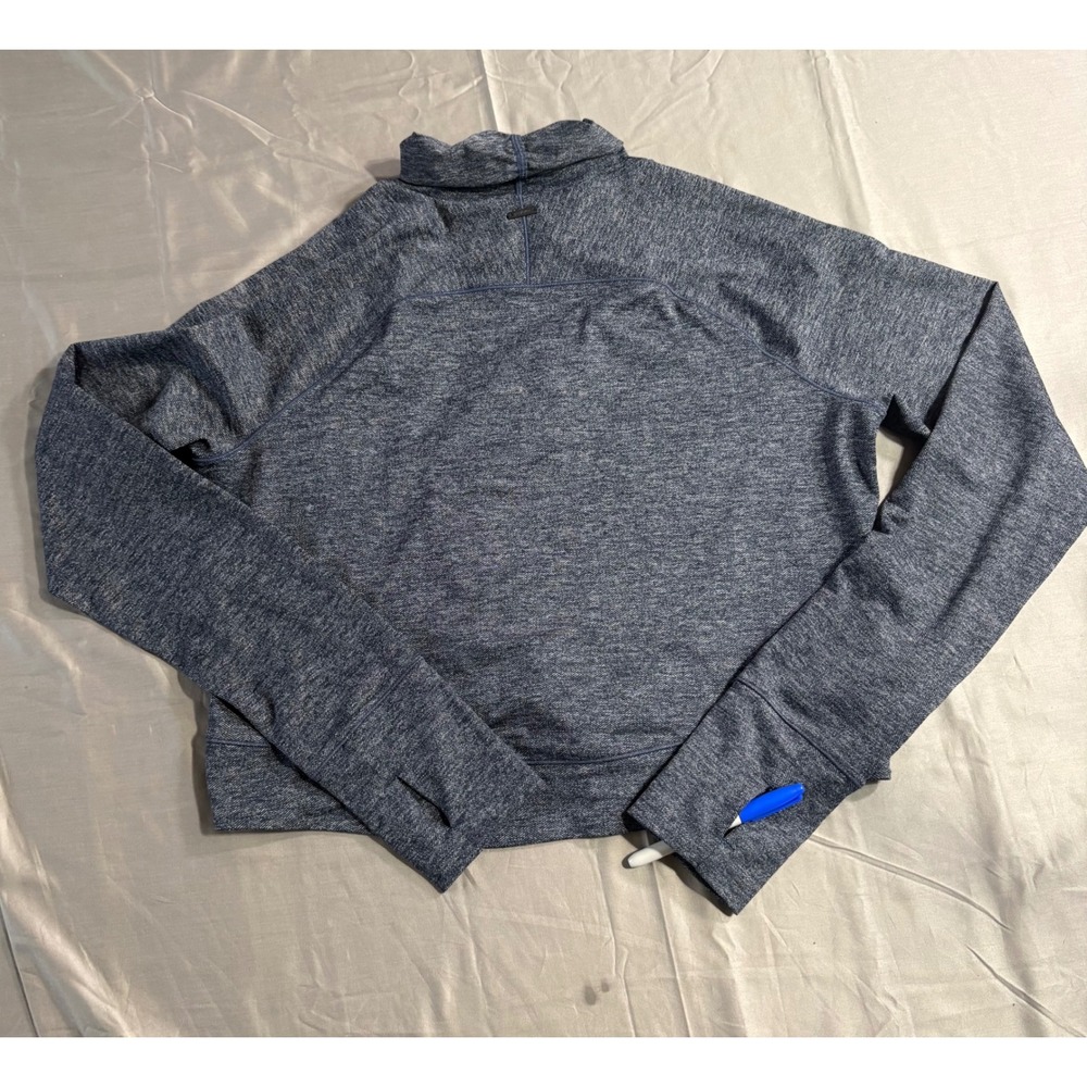 Prana Womens Blue Herringbone Mock‎ Neck Pullover Thumbhole Active Top L